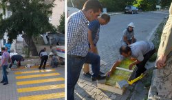Yayladere`de okul önlerine şerit çizildi