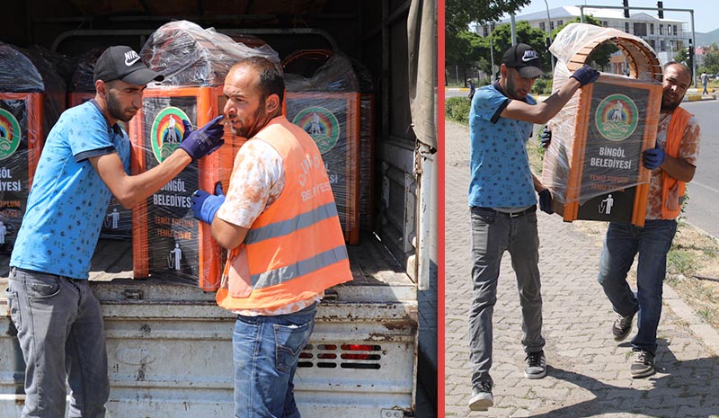 Kaldırımlara çöp kutuları yerleştirildi