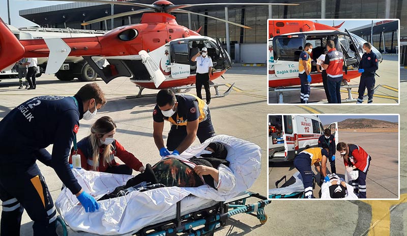 Hava ambulansıyla Kayseri`ye sevk edildi