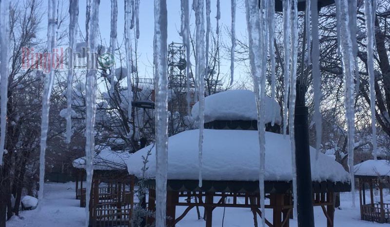 Karlıova`da buz sarkıtları oluştu, çeşmeler dondu