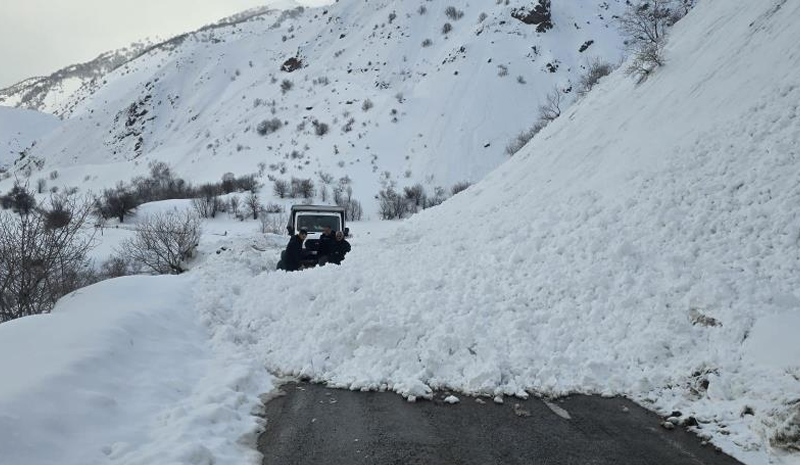 Yola düşen çığı vatandaşlar küreklerle kaldırdı