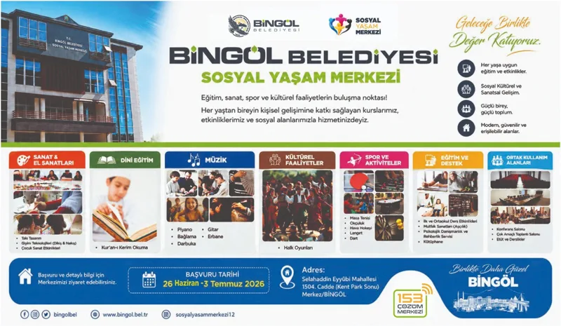 Bingöl Belediyesi Sosyal Yaşam Merkezi`nde Yaz Kursları Başlıyor