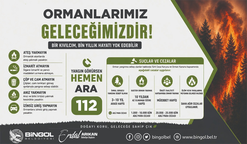 Bingöl Belediyesi`nden Orman Yangını Uyarısı