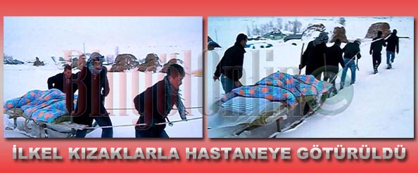 Hamile kadın ilkel kızaklarla hastaneye götürüldü