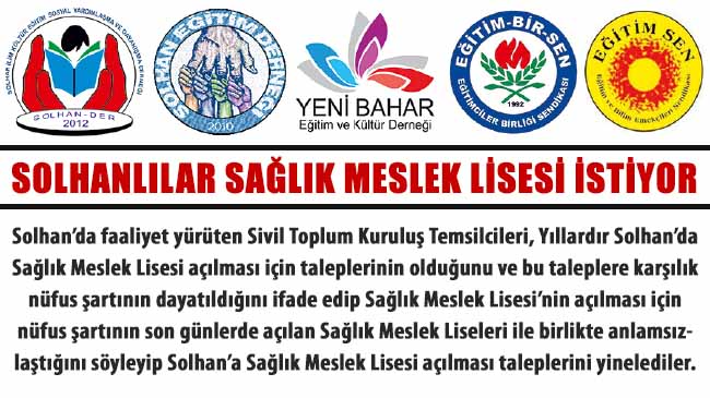 Solhanlılar sağlık meslek lisesi istiyor